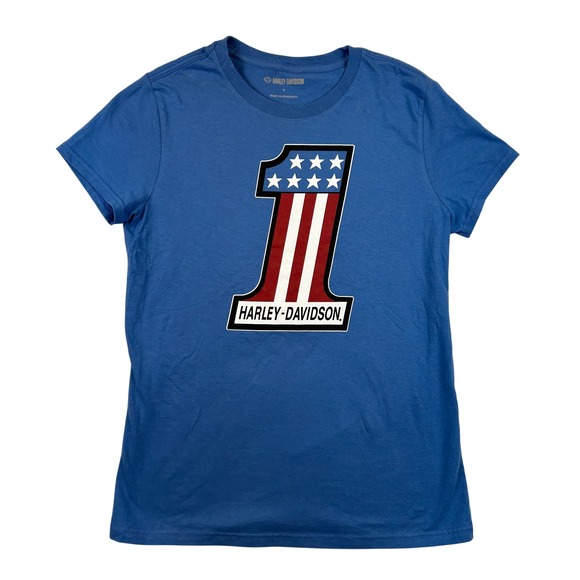 Harley-Davidson Tops - Harley-Davidson Womens Small Number One‎ Patriotic Stars Stripes Shirt Tee